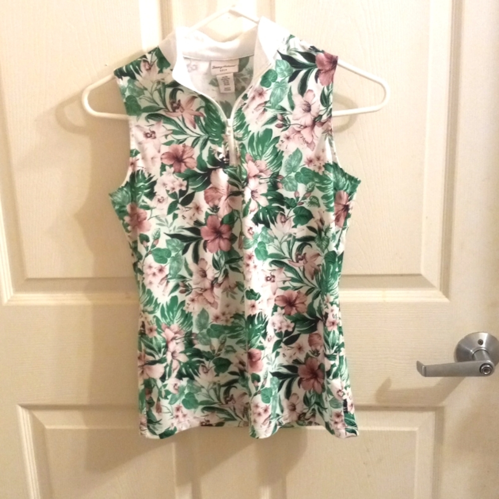 GOLF Tommy Bahama XS Shirt EUC 1/4 Zip Floral Print Sleeveless Summer